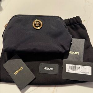 Versace Black Pouch with Gold Zipper
